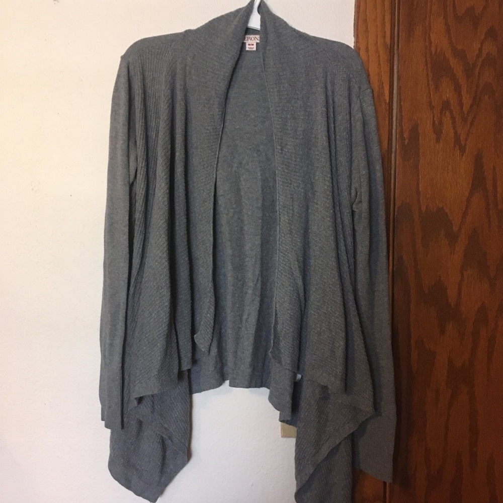 Gray Open Front Sweater Cardigan